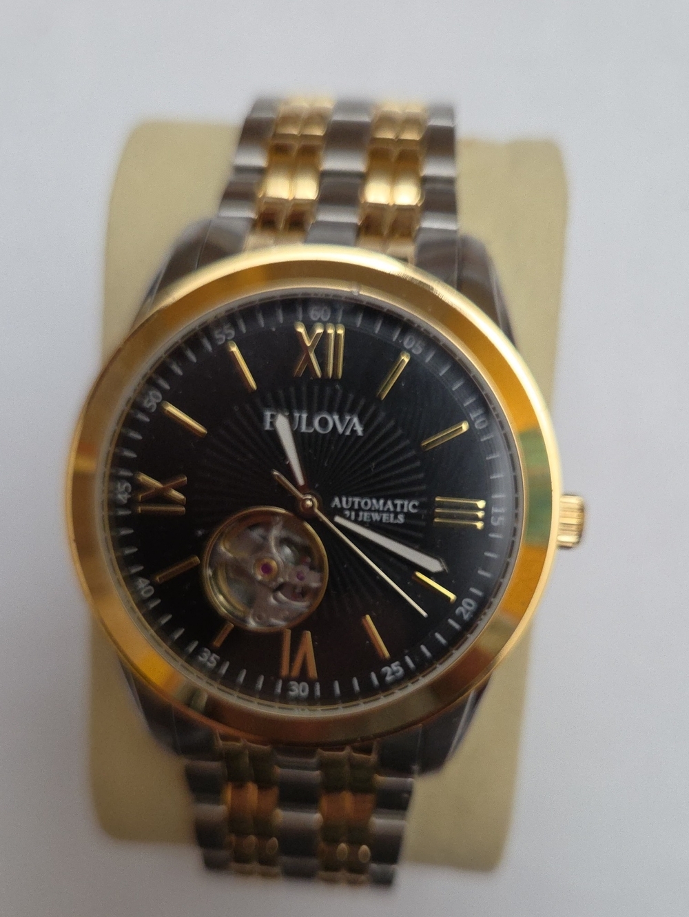 Bulova Black and Gold Open-Heart Automatic Watch